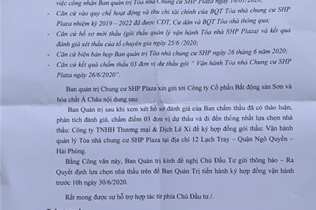 Công văn trúng thầu quản lý SHP Plaza